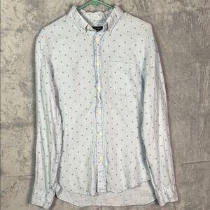 Abercrombie & Fitch Light Blue Polka Dot Linen Button Up Long Sleeve Size Medium